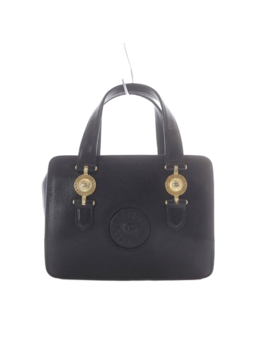 Versace Sunburst Handbag Black Leather Vintage RI